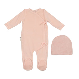 Maniere Velour Wrap Footie and Beanie - Light Pink