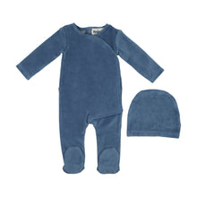 Load image into Gallery viewer, Maniere Velour Wrap Footie and Beanie - Navy