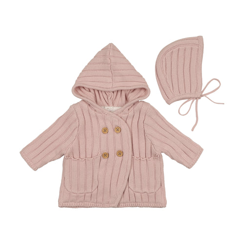 Bee and Dee Whimsical Bloom Jacket  & Bonnet - Dusty Pink