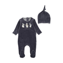Load image into Gallery viewer, Bee and Dee Winter Geese Velour Footie &amp; Beanie - Blue Sea