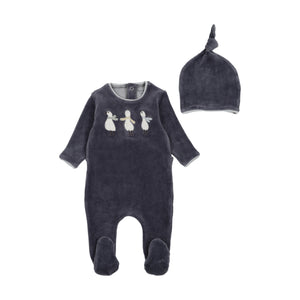 Bee and Dee Winter Geese Velour Footie & Beanie - Blue Sea