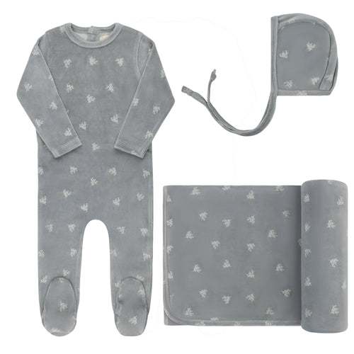 Ely's & Co Velour Leaf Pattern 3 Pc Set - Blue