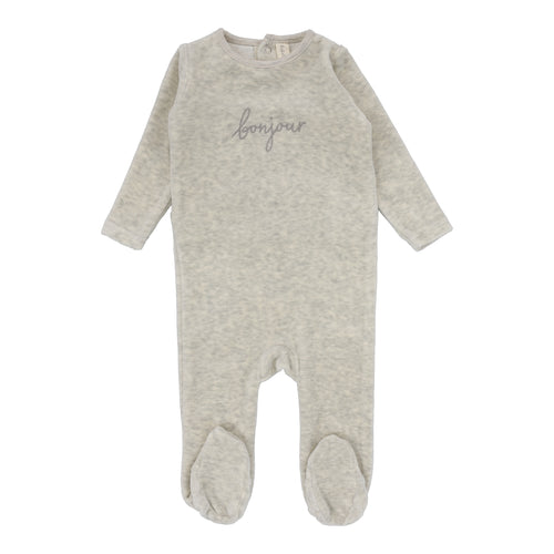 Lil Legs Velour Bonjour Footie - Heathered Oatmeal