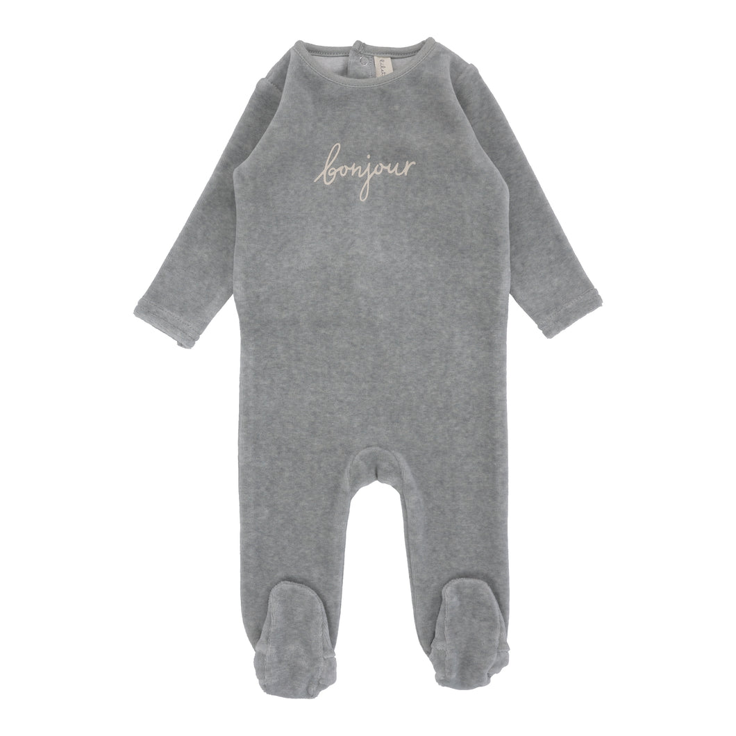 Lil Legs Velour Bonjour Footie - Heathered Blue