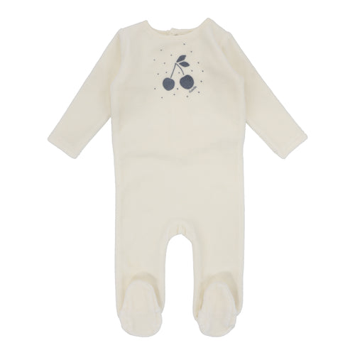 Lil Legs Velour Cherry Graphic Footie & Beanie - Ivory/Slate