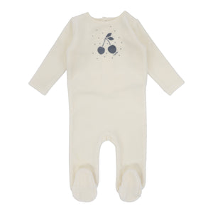 Lil Legs Velour Cherry Graphic Footie & Beanie - Ivory/Slate