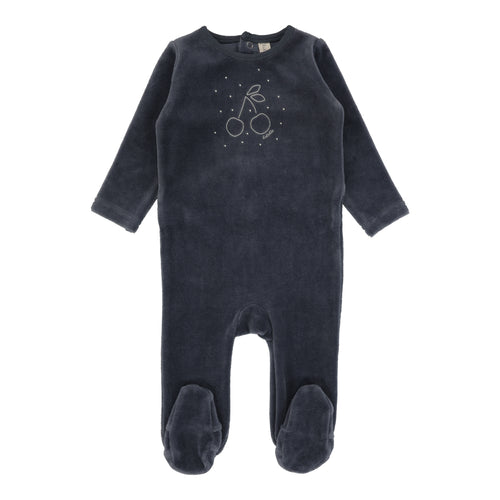 Lil Legs Cherry Graphic Velour Footie & Beanie - Slate