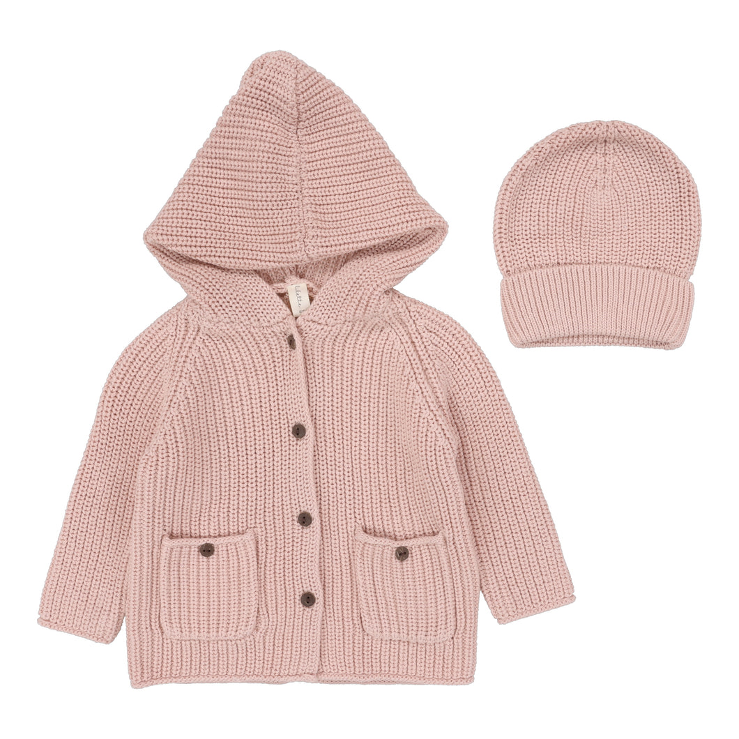 Lil Legs Chunky Knit Jacket & Beanie - Powder Pink