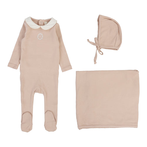 Lil Legs Emblem Embroidered 3 Pc Set - Dusty Pink