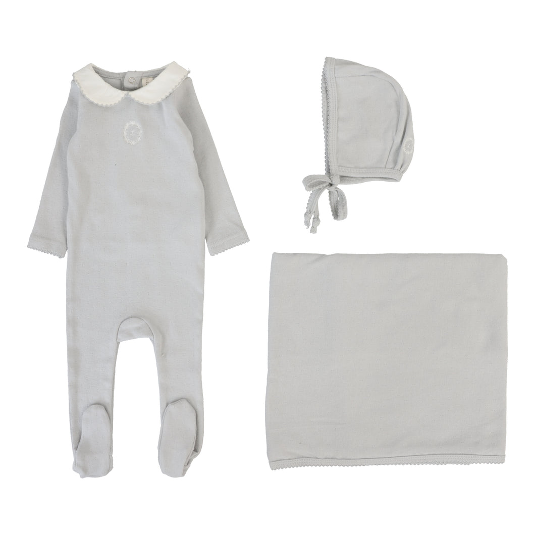 Lil Legs Emblem Embroidered 3 Pc Set - Pale Blue