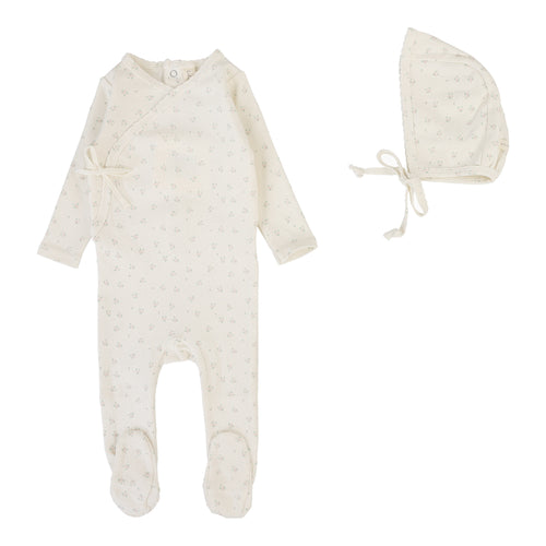 Lil Legs Bud Footie & Beanie - Cream/Pink