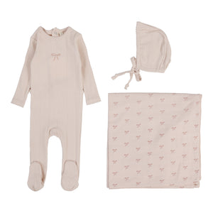 Lil Legs Pointelle Graphic 3 Pc Set - Soft Pink Bow