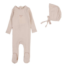 Load image into Gallery viewer, Lil Legs Pointelle Graphic Footie &amp; Bonnet - Soft Pink Bow
