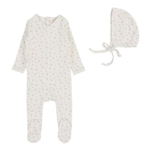 Lil Legs Bud Footie & Beanie - Cream/Blue
