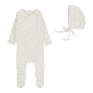 Lil Legs Bud Footie & Beanie - Cream/Blue