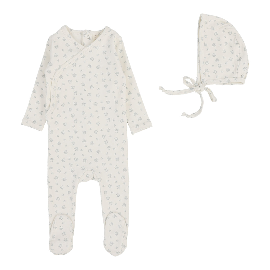 Lil Legs Bud Footie & Beanie - Cream/Blue