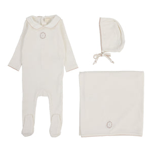 Lil Legs Emblem Embroidered 3 Pc Set - Cream/Pink