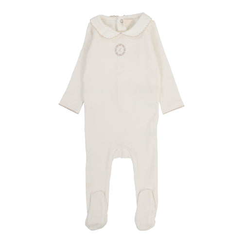 Lil Legs Emblem Embroidered Footie - Cream/Pink