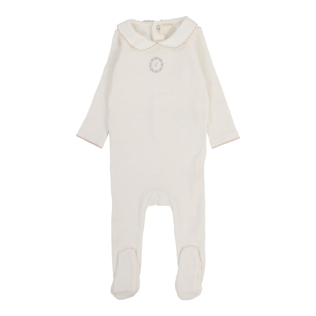 Lil Legs Emblem Embroidered Footie - Cream/Pink