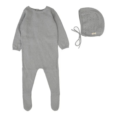 Lil Legs Dotty Knit Footie &Bonnet - Light Blue