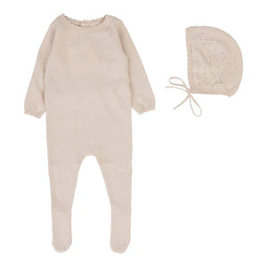 Lil Legs Dotty Knit Footie & Bonnet - Petal