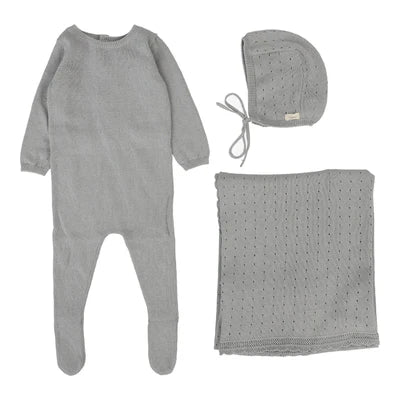 Lil Legs Dotty Knit 3 Pc Set - Light Blue