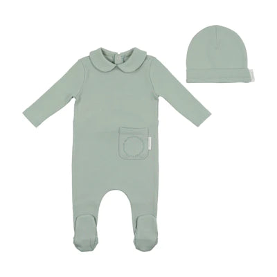 Bee and Dee French Script Footie and Beanie - Green Mist