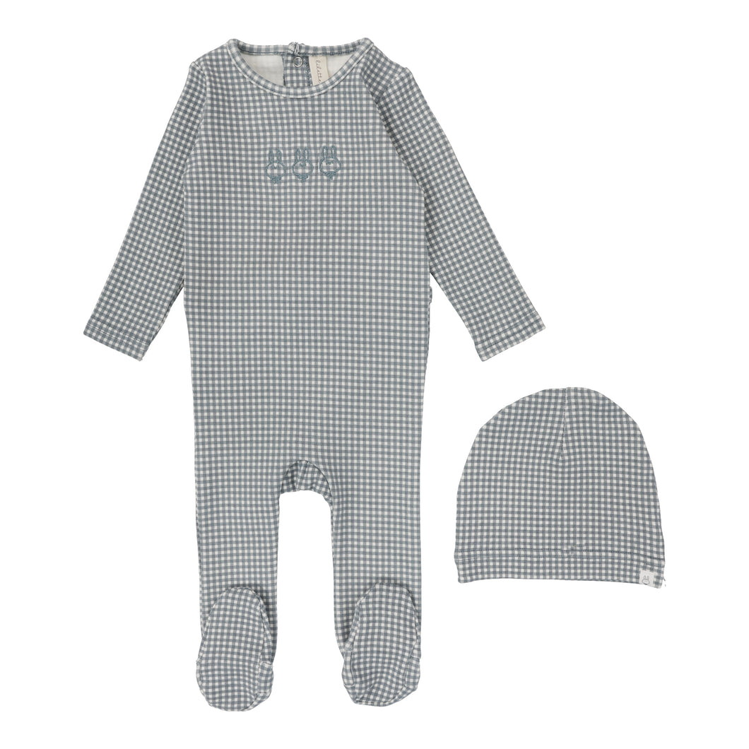 Lil Legs Gingham Bunny Footie and Beanie - Blue