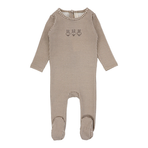 Lil Legs Gingham Bunny Footie & Beanie - Oatmeal