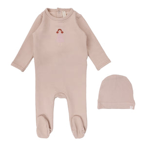 Lil Legs Handdrawn Footie & Beanie - Pink