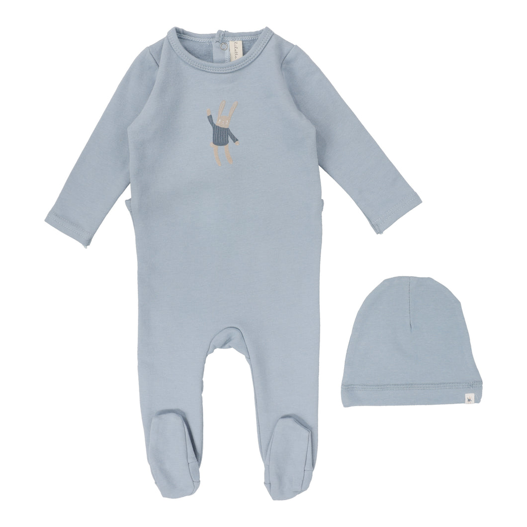 Lil Legs Handdrawn Footie & Beanie - Blue