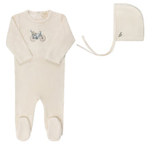 Load image into Gallery viewer, Aurora Velour Bicycle Footie &amp; Bonnet - Ivory/Boy