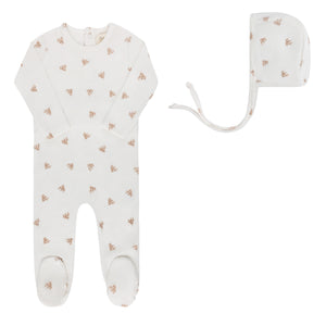 Ely's & Co Velour Leaf Pattern Footie & Bonnet - Ivory Boy