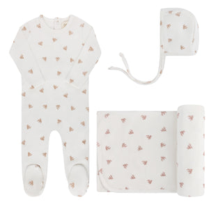 Ely's & Co Velour Leaf Pattern 3 Pc Set - Ivory Boy