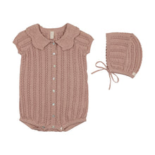 Load image into Gallery viewer, Lil Legs Crochet Knit Romper &amp; Bonnet - Dusty Pink