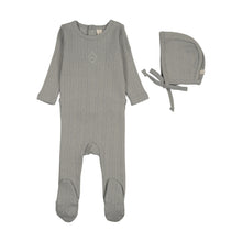 Load image into Gallery viewer, Lil Legs Geo Floral Embroidered  Footie &amp; Bonnet - Light Blue