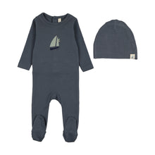 Load image into Gallery viewer, Lil Legs Nautical Footie &amp; Beanie - Off Navy