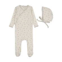 Load image into Gallery viewer, Lil Legs Cherry Scallop  Footie &amp; Bonnet - Cream/Blue