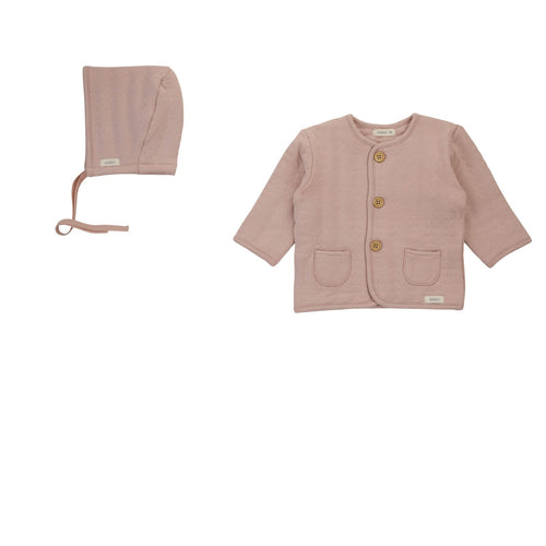 Cream Bebe Quilted Jacket and Hat - Mauve