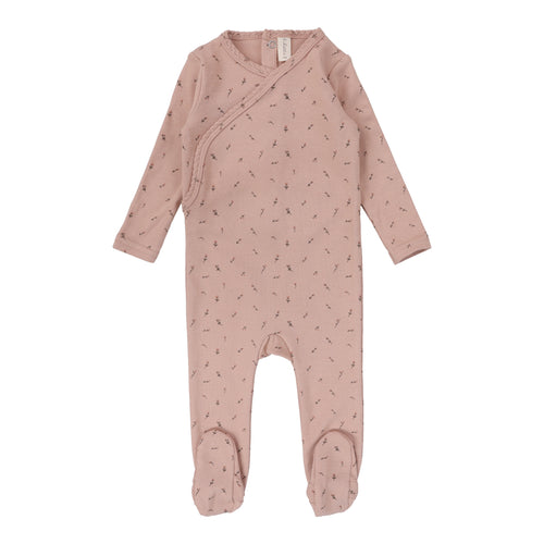 Lil Legs Printed Wrap Scattered Branch Footie & Beanie - Pink