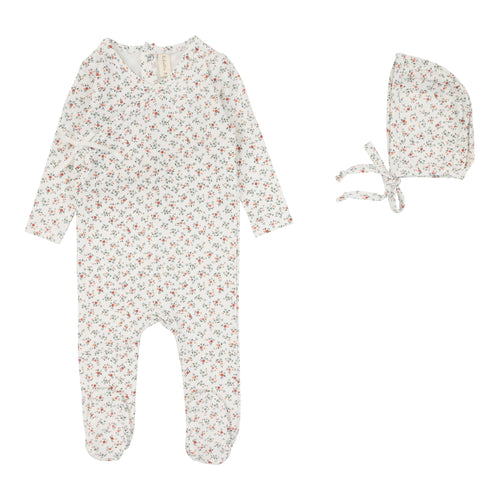 Lil Legs Bouquet Floral Footie & Bonnet - WInter White Floral