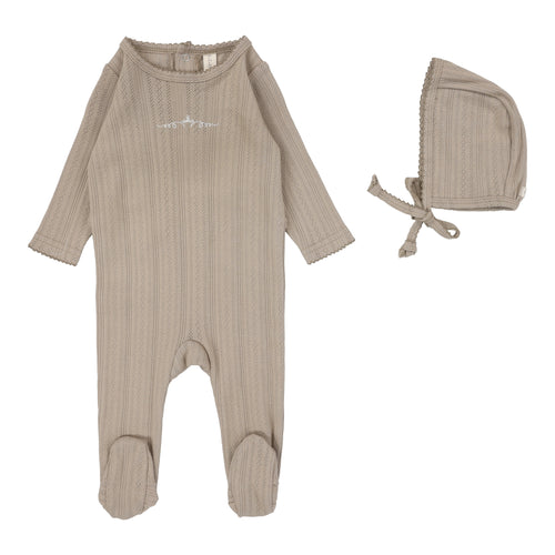 Lil Legs Pointelle Graphic Footie & Bonnet - Oat Crown