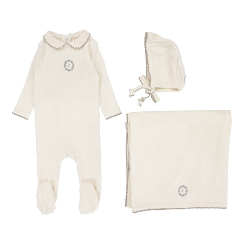 Lil Legs Emblem Embroidered  3 Pc Set - Cream/Oat