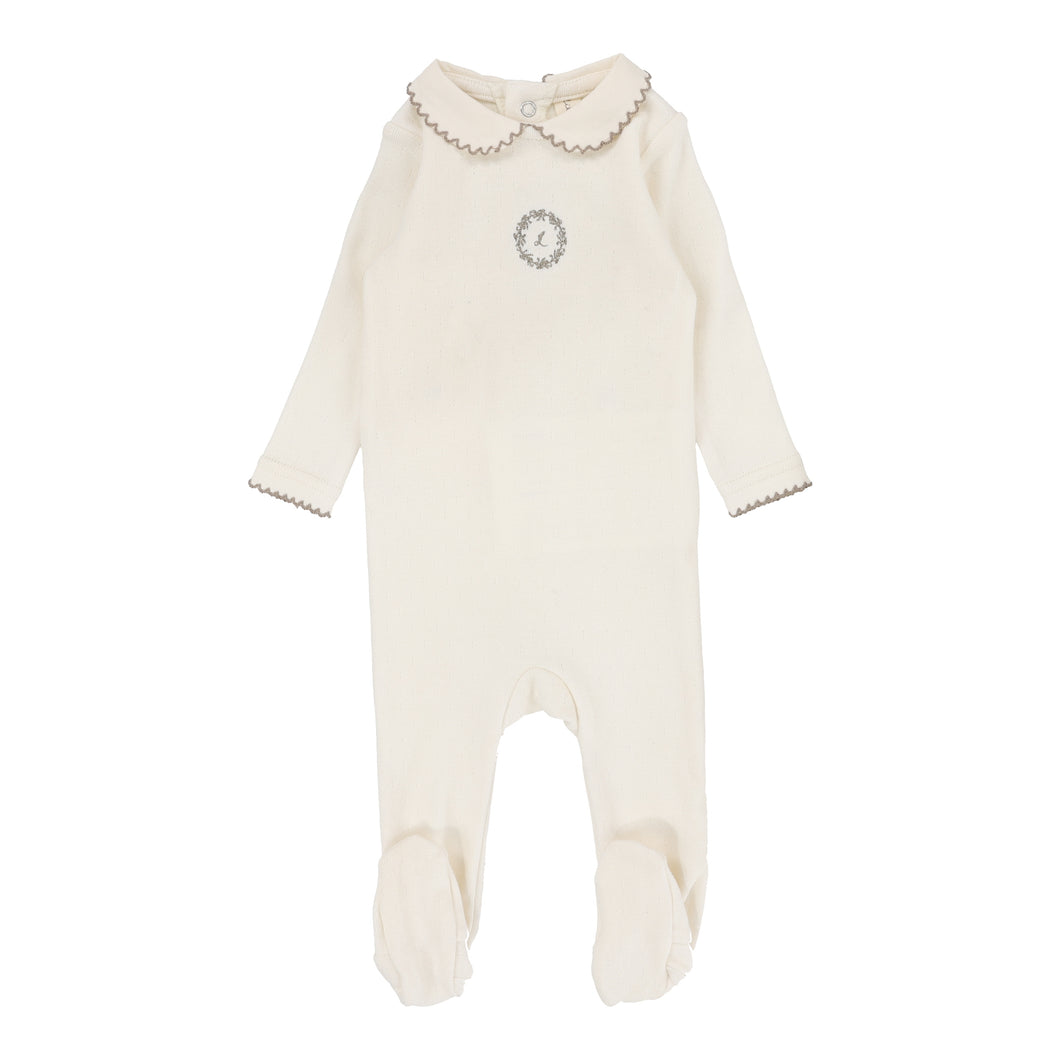 Lil Legs Emblem Embroidered Footie - Cream/Oat