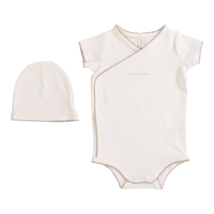 Lil Legs Scalloped Edge Onesie & Beanie - Winter White/Oat