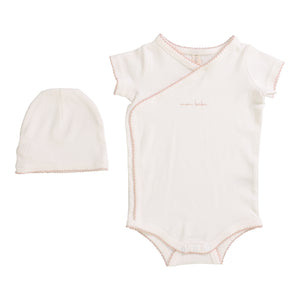 Lil Legs Scalloped Edge Onesie & Beanie - Winter White/Blush
