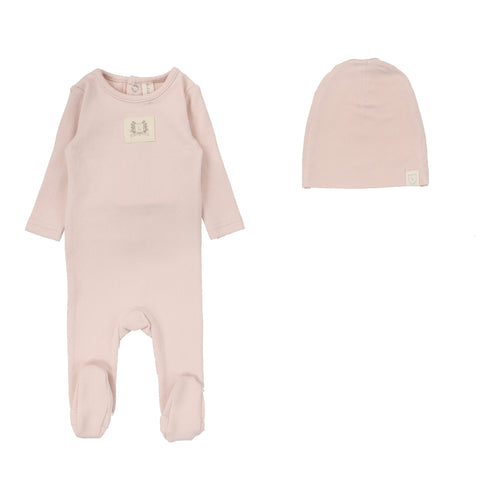Lil Legs Pointelle Emblem Footie & Beanie - Soft Pink