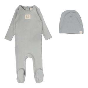 Lil Legs Pointelle Emblem Footie & Beanie - Light Blue