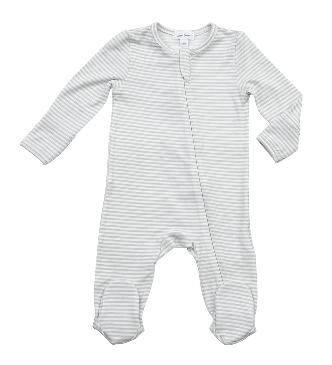 Angel Dear Striped Zipper Footie - Grey (Hat Available)