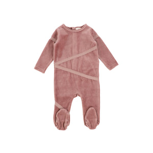 Lil Legs Velour Tape Footie and Beanie- Blush